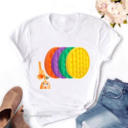 2021 Funny Game поп ит Pop It T Shirt Watercolor Print Womens Clothes Cute Female Clothing Tee 90s Top Short Sleeve T-Shirts