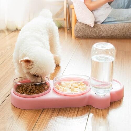 Pet Cat Bowl Automatic Feeder Dog Cat Food Bowl With Water Fountain Double Bowl Drinking Raised Stand Dish Bowls For Cats