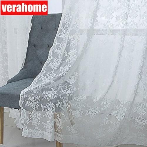 White Lace Curtains for Living Room Bedroom Floral Curtain Sheer Tulle for Windows Treatment Panel