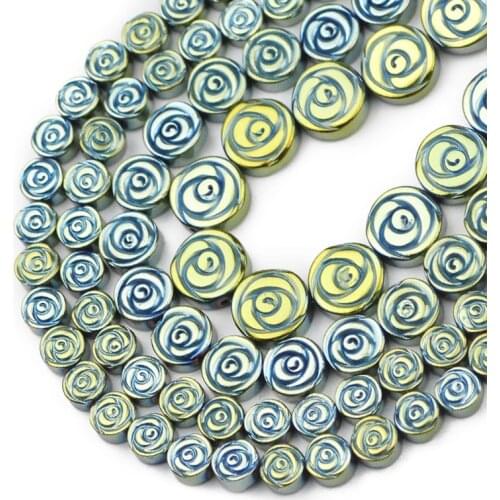Rose Flower Shape Hematite Natural Stone Green Spacer Loose Beads For Jewelry Making Diy Bracelet Accessories Findings 6/8/10MM
