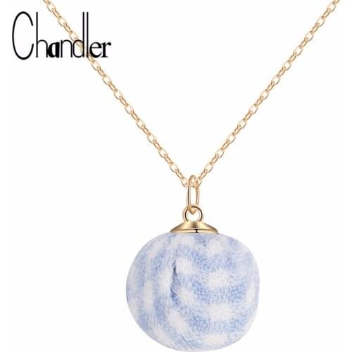Chandler 15mm Fashion Grid Stripe Round Ball Fabric Covered Beads Charm Necklaces & Pendant Quadrille Febric Coliers For Women
