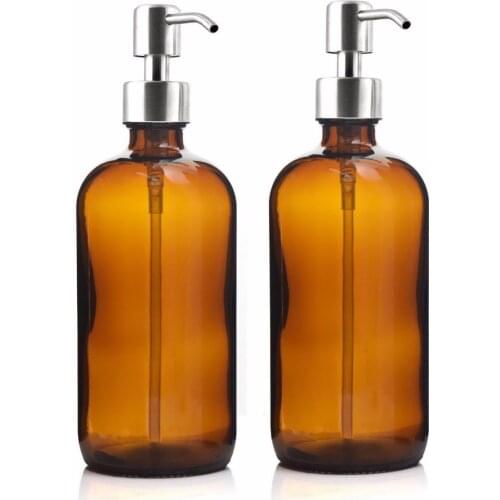 16 Oz Large 500ml Liquid Soap Dispenser Amber Glass Pump Bottle with Stainless Steel Lotion Pump for homemade lotions detergent