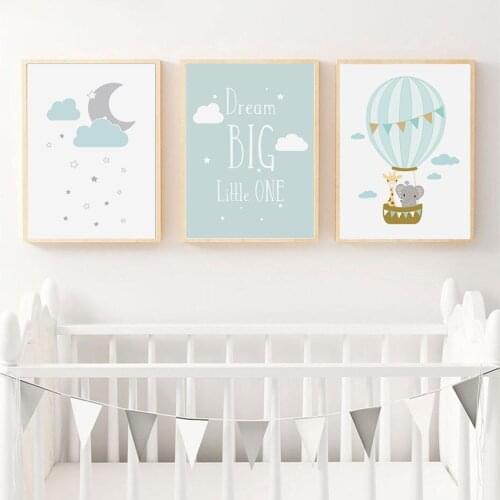 Dream Big Little One Nursery Decor Wall Art Pictures Canvas Paintings Gallery Posters Prints Interior for Kids Room Home Decor