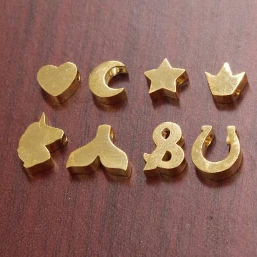 Fnixtar Gold Color Mirror Polished Stainless Steel Heart Star Crown Fishtail Horseshoe 1.8mm Small Hole Beads 20piece/lot