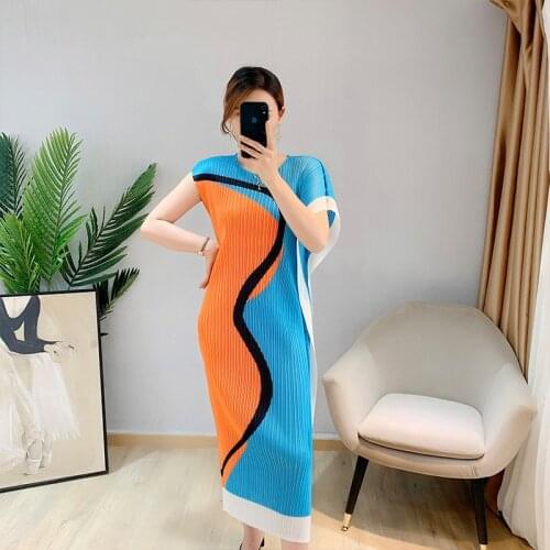 Miyake Pleated Dress 2021 Summer New Printed Bottom Skirt Slim Fashion Foreign Women Loose Large Size Long 18 To 4