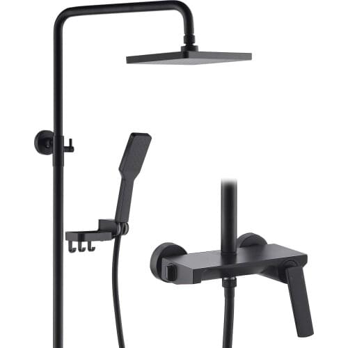 Matte Black Rainfall Shower Faucet Set Single Lever Bathtub Shower Mixer Faucet & Storage Shelf Shower Mixer Water Tap