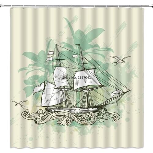 Ocean lovers Sailboat Nautical Shower Curtain Bathroom Decor Waterproof Polyester Eco-Friendly Shower Curtain 150*180 & 180*180