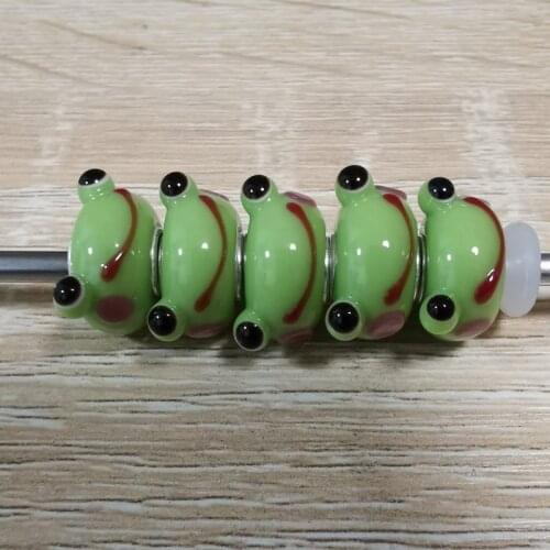 New Real 925 Sterling Silver Green Frog Murano Glass Beads Fit Original Charm Bracelet Authentic S925 Jewelry Accessories