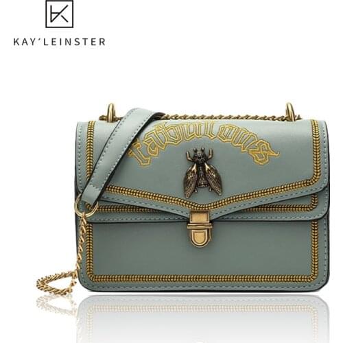 New PU Messenger Bag Women Fashion Thail Bee Bags Trend Female Cross Body Bag Small Flap Bags Embroidery Solid Chain Should Bags