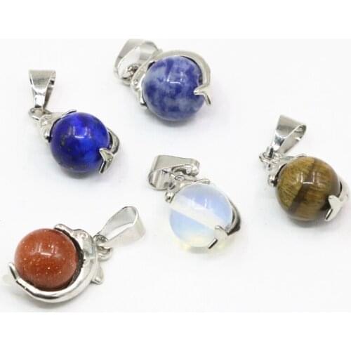 Wholesale 5pcs 10mm round dolphin shape pendant natural stone beads lapis lazuli opal sandstone dalmation charms pendants B3466