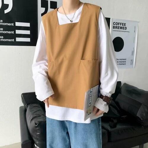 Autumn Pullover Vest Mens Fashion Solid Color Casual Pocket Tooling Vest Men Streetwear Wild Loose Hip-hop Korean Vest Mens