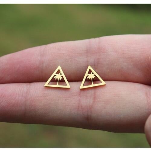 Island StyleTiny Palm Tree Ear Studs Gold Brinco Triangle Stud Earrings For Women Beach Gift Nature Jewelry Women Earrings
