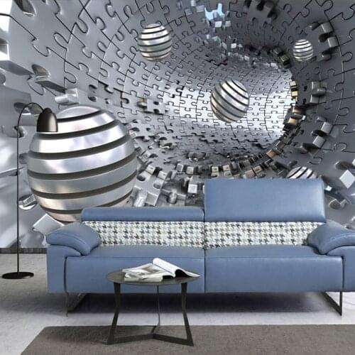 Custom Mural Wallpaper 3D Abstract Tunnel Space Stereo Metal Ball Fresco Living Room Study Self-Adhesive Background Wall Decor