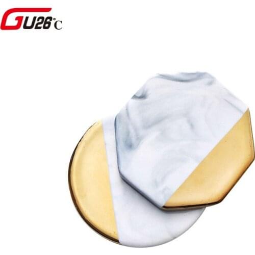 Northern Europe Wind Ins Denmark Design Marble Grain Ceramics Tablemat Heat Insulation Pad Gold-plated Edge Tea Pads Shoot Prop