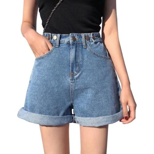 Classic Vintage High Waist Blue Wide Leg Female Caual Summer Ladies Shorts Jeans For Women Womens Denim Shorts New