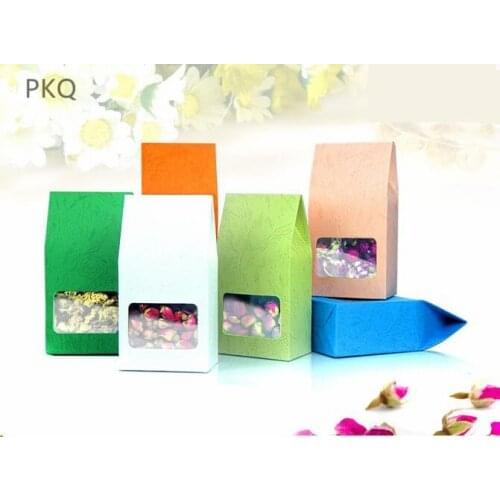 8*5*15.5cm Embossing Kraft Paper tea Packaging Bag With Clear Window,retail Plastic window box For Food,Standing Up Paper bag