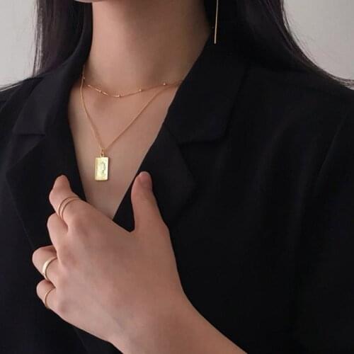 WTLTC 925 Sterling Sliver Queen Elizabeth Necklaces for Women Vintage Square Medallion Layered Necklaces Custom Chokers Necklace