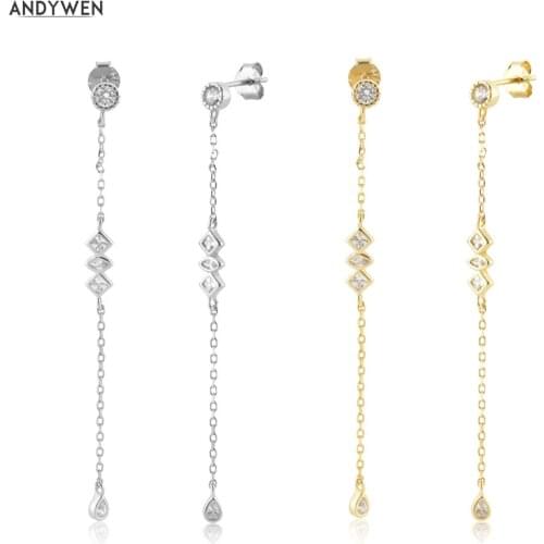 ANDYWEN 925 Sterling Silver Long Chain Long Earrings VERTICE Crystal Gold Piercing Women Luxury Jewelry Piercing Pendientes