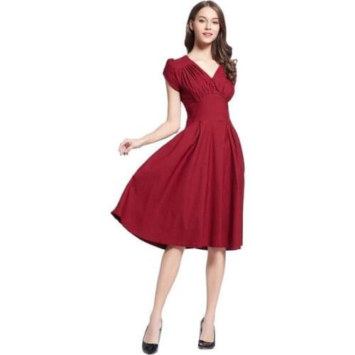 Fashion Women 's V - collar simple solid color fold high waist waist bag sleeves stretch elastic princess dress