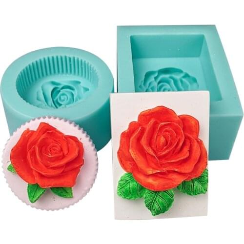 1Pc 3d Solid Clolor Round Or Square Rose Flower Pattern Handmade Soap Silicone Soap Mold For for DIY Crafts Making Decoration