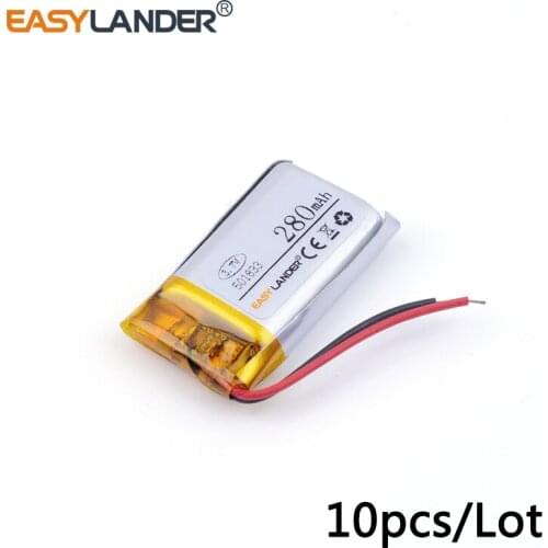 10pcs/Lot 501833 280mAh 3.7v lithium Li ion polymer rechargeable battery For Bluetooth Headset Smart watch Sports bracelet mouse