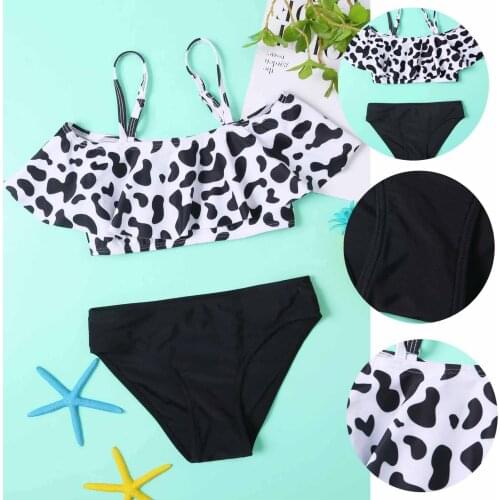 2021 Kids Swimwear For Girls Black And White Cows Print Swimsuit Bathing Beach Cutetwo-piece Swimsuit Купальник Детский#l