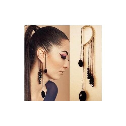 24pcs(not pair) Free Shipping Wholesale Fashion Punk black gem Tassel ear hook earrings Ear Clip Ear Cuff