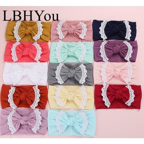 27pcs/lot Lace Wide Elastic Nylon Headbands,Soft Elastic Girls Turban Headwraps,Handmade Bows Kids Nylon Head Bands No Marks