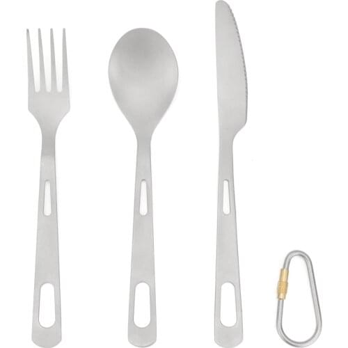 3pcs/set Camping Titanium Outdoor Picnic Household Dual-Use Fork Tableware Spoon Titanium Alloy Tableware