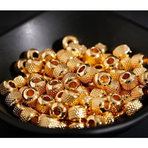 5 Pcs Gold Lantern Grid Copper Beads DIY Findings Accessories Big Hole Spacer Beads For Making Bracelet