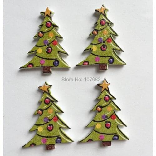 100pcs 30x23mm Christmas Tree Shaped Wood Buttons DIY Sewing Crafts Xmas Embellishments Scrapbooking Accessories