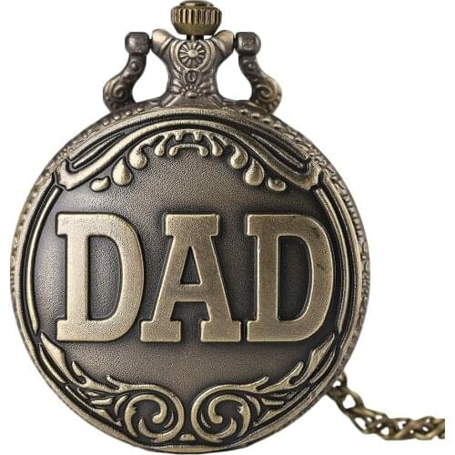Antique Big DAD Pendant Pocket Watch Men Hand Around Happy Fathers Days Retro Mini Quartz Clock Women Kid Best