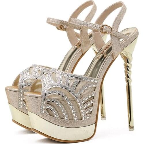 Gold Sandals Sexy Shoes For Women High Heels 17cm Stripper Heels Summer Wedding Party Shoes Women Gladiator Platform Sandals