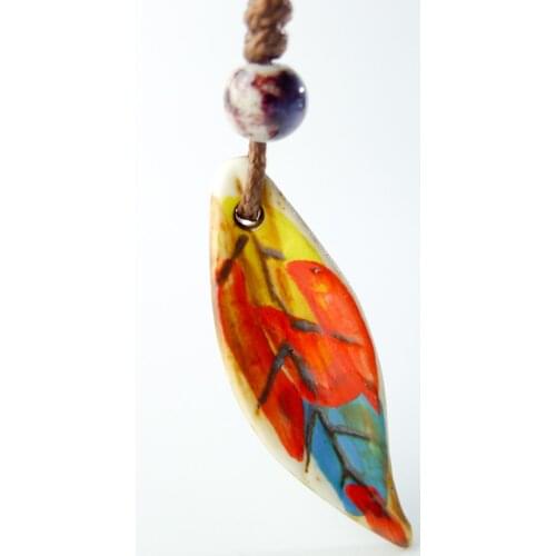 Long Adjustable Rope Colorful Ceramic leaf pendant Necklaces Handmade DIY fashion Necklace for women #EY101