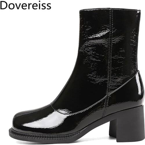 Dovereiss Fashion Womens Shoes Winter Sexy Elegant Concise Mature Pure color White Buckle Short boots Square toe Zipper 40