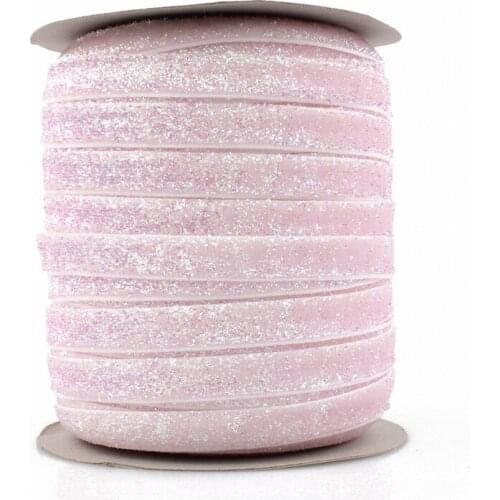 1PC=50Y 3/8"=10MM OEM Highly-flexible Elastic Glitter Velvet Ribbon Ornaments Solid Metallic Nylon Band for Hair Accessories