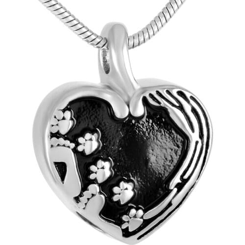 IJD9293 Heart shape memorial urn for human&pet,Stainless steel paw in my heart keepsake ash holder cremation pendant necklace