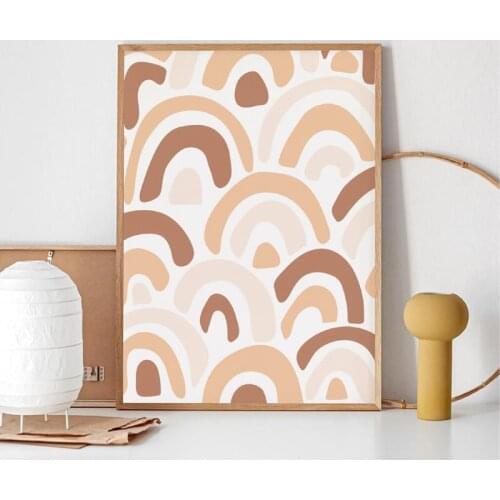 Rainbow Pattern Canvas Print Boho Decorative Painting Brown Arches Repeating Rainbows Poster Neutral Wall Art Picture Home Decor