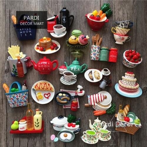 Creative Colorful Resin Magnet Teapot/Egg/Icecream/Coffee/Milk Simulated Food Refrigerator Magnet Home Decorations 1pc/lot