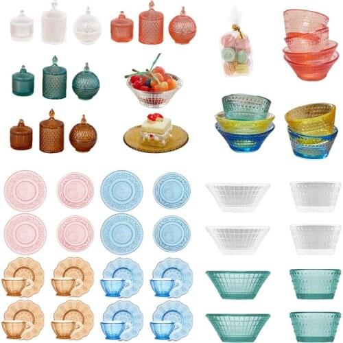 Dollhouse Trays Plates Cup And Saucer Fruit Plate Food Barbecue Buffet Breakfast Burger Egg Dish Cake Stand Kitchen Candy Jar