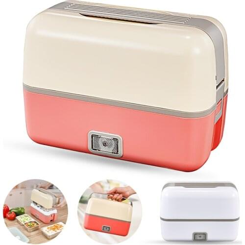 220V Electric Heating Lunch Box Double Layer Stainless Steel Food Container 200W Fast-Heating Portable Food Storage Box