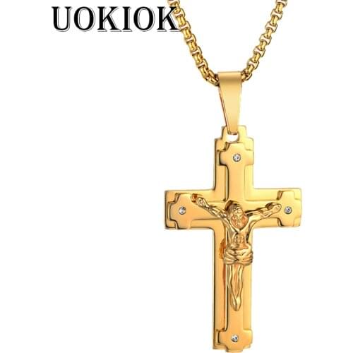 Iced Out Gold Big Jesus Cross Penddant Necklace For Men/Women and Stainless Steel Chain Length Hip Hop Jewelry