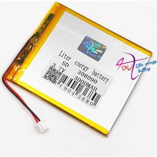 XHR-2P 2.54 308090 3.7V 3000MAH connector Lithium Polymer Li-Po Rechargeable Battery Cell For Mp3 DVD GPS Speaker