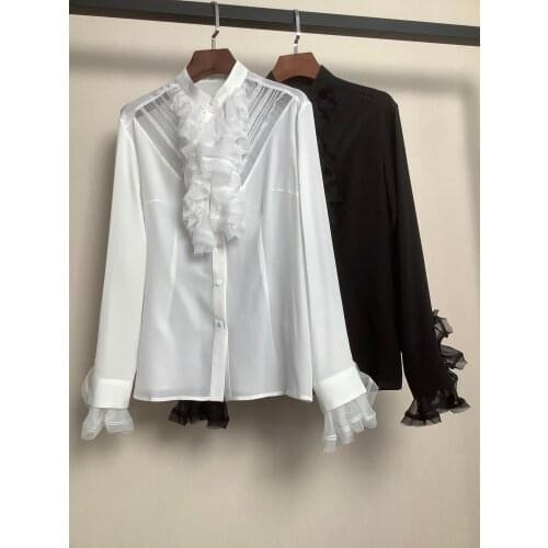 Fashion ladies 2021 new long-sleeved casual ruffled silk shirt 0108