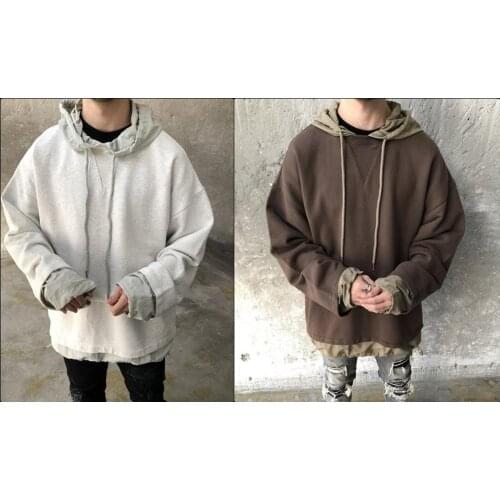Mens Oversized Fake Two-piece Windproof Sleeves with Elastic Straps Closed Hoodie Drop Shoulder Pullover Sweatshirt / Tactical