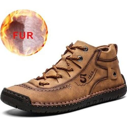 2020 Fashion Winter Shoes Men Warm Fur Casual Men Boots Split Leather Waterproof Ankle Boots Lace-Up Rubber Outdoor Big Size 48