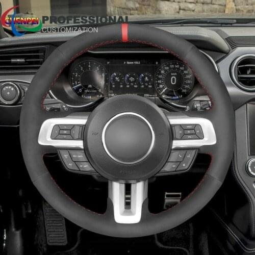 DIY Hand-Sewn Non-Slip Black Suede Steering Wheel Cover For Ford Mustang 2015-2020 Car Interior Accessories