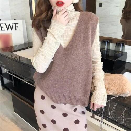 2021 New Fashion All-match Short Waistcoat V-neck Sweater Womens Knitted Vest Sleeveless Solid Color Pullover Retro Sweater