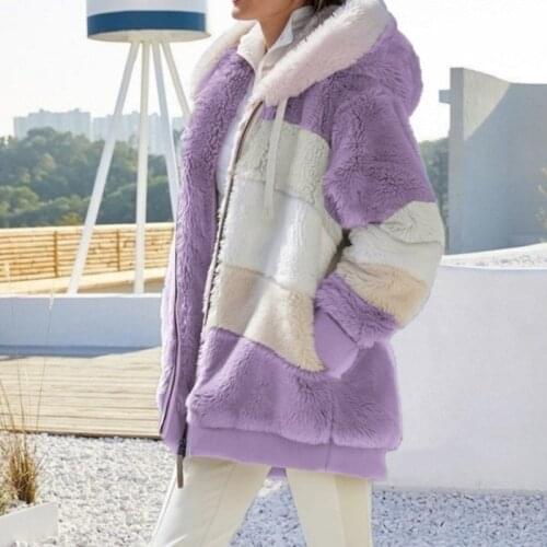 2021 new winter womens fashion Plush collage zipper pocket Hoodie loose jacket oversized womens long sleeve top