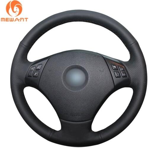 MEWANT Black Genuine Leather Wrap Car Steering Wheel Cover Braid for BMW E90 E91 Touring 320d 325i 335i X1 E84 2005 2006-2015